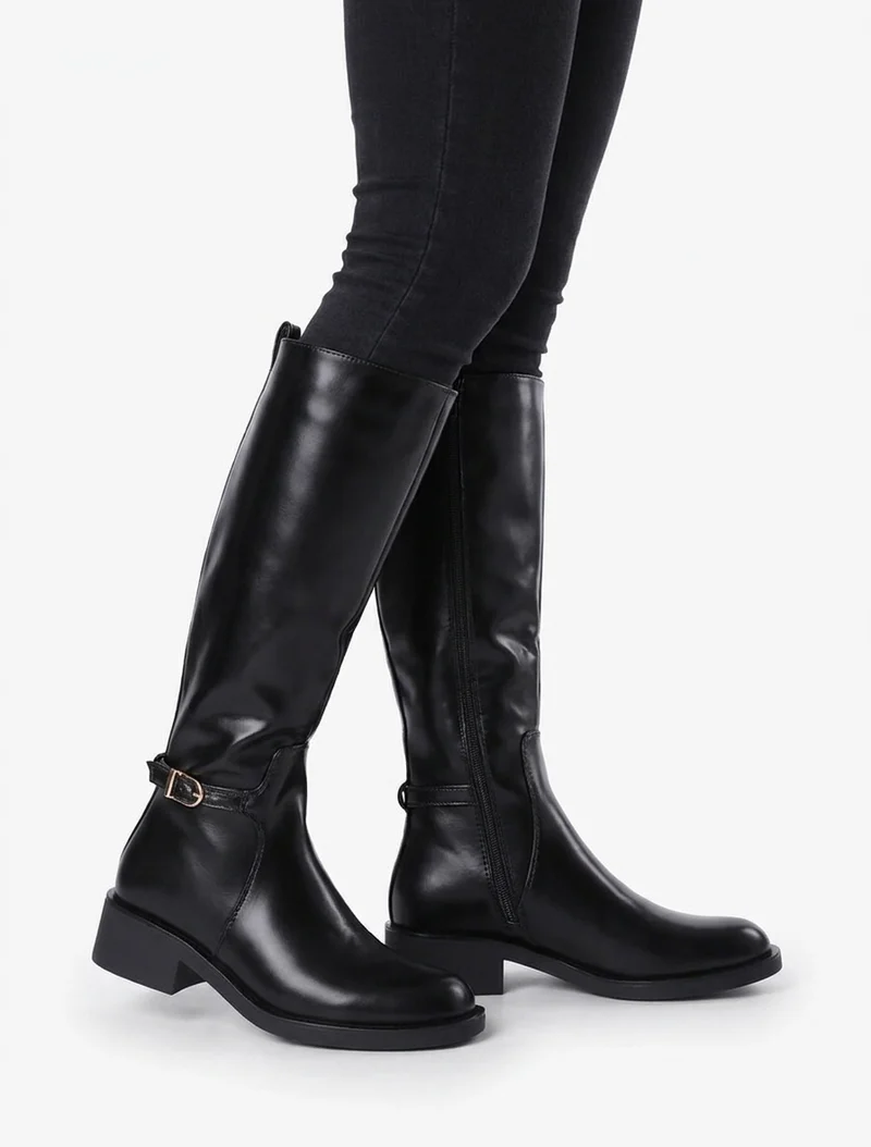 Bottes cavalières à boucle décorative - Noir
