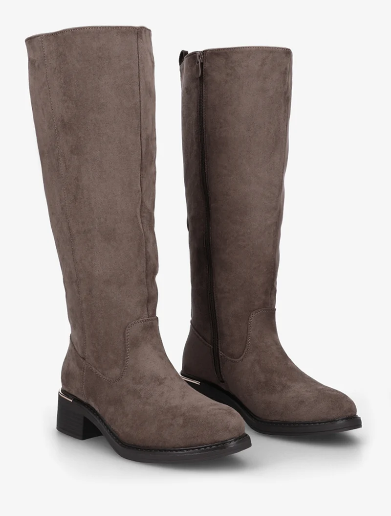 Bottes cavalières en suédine - Taupe