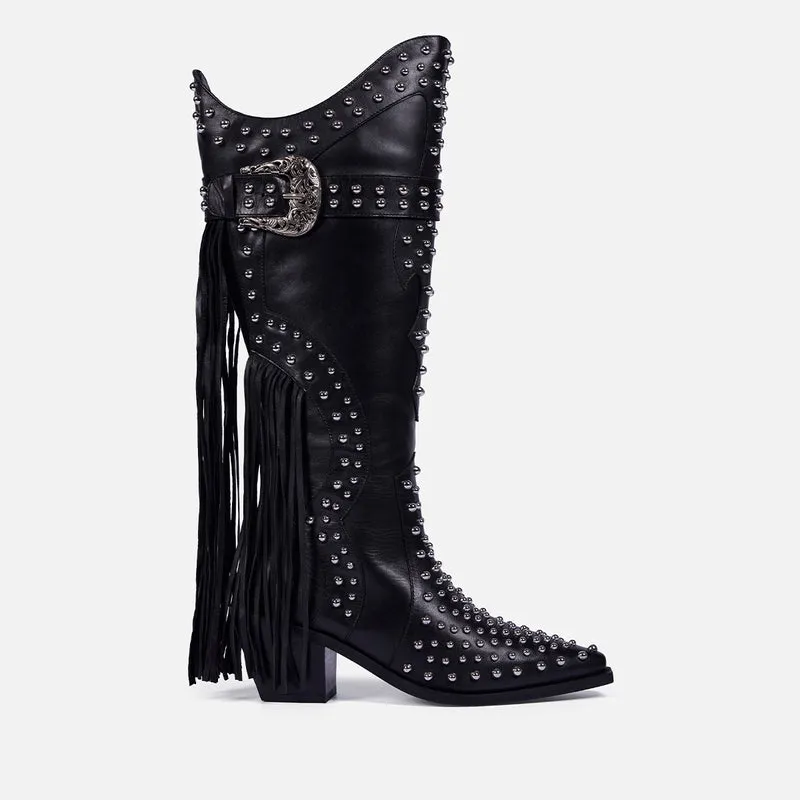 LEATHER HEELED BOOTS STUDS AND FRINGES - ARETHA BY MARÍA ESCOTÉ