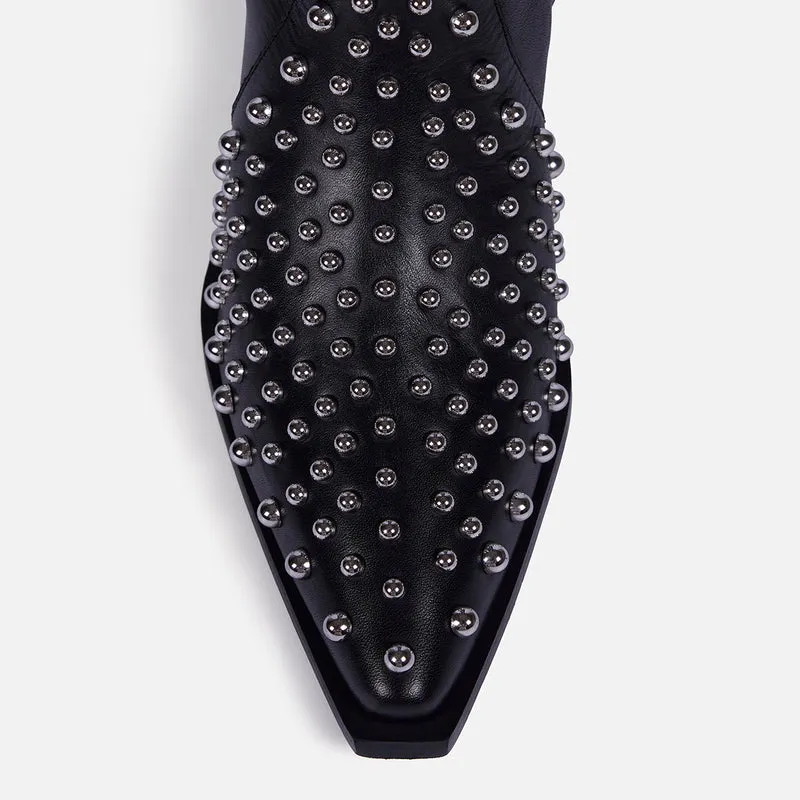 LEATHER HEELED BOOTS STUDS AND FRINGES - ARETHA BY MARÍA ESCOTÉ