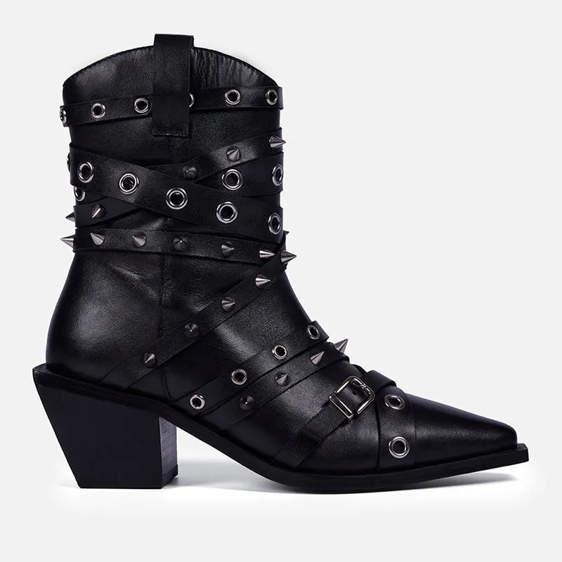 LEATHER HEELED BOOTS STUDS - ROSETTA BY MARÍA ESCOTÉ