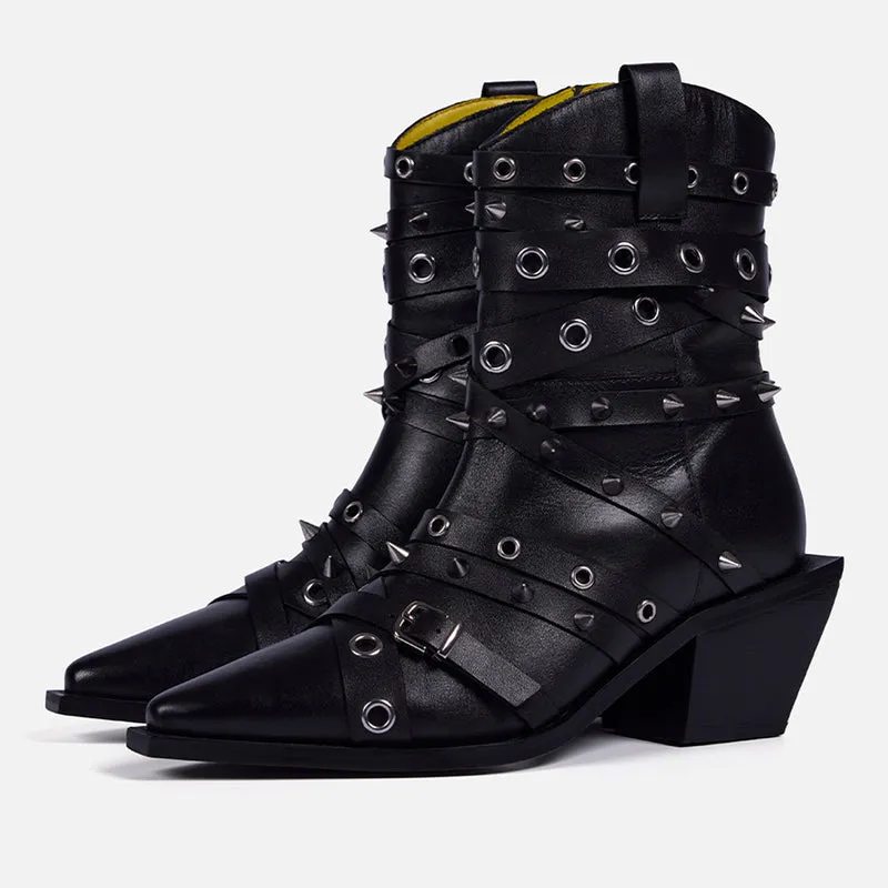 LEATHER HEELED BOOTS STUDS - ROSETTA BY MARÍA ESCOTÉ
