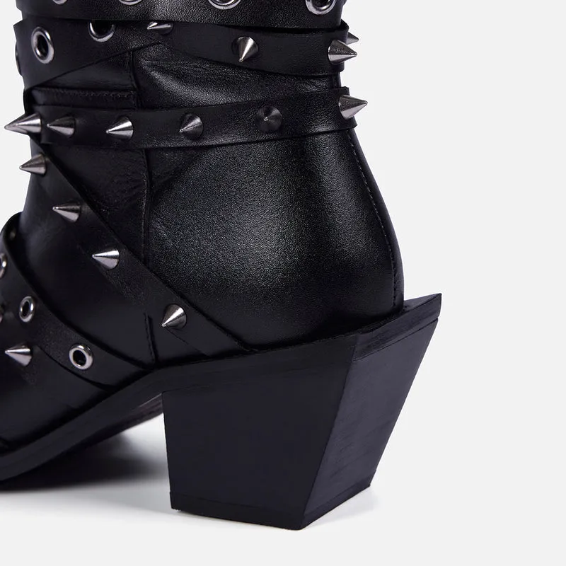 LEATHER HEELED BOOTS STUDS - ROSETTA BY MARÍA ESCOTÉ