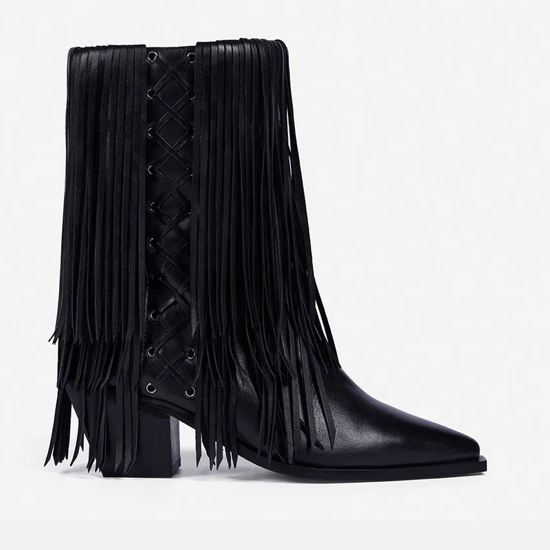 LEATHER HEELED BOOTS FRINGES - NINA BY MARÍA ESCOTÉ