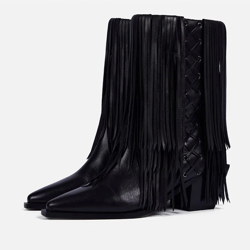 LEATHER HEELED BOOTS FRINGES - NINA BY MARÍA ESCOTÉ