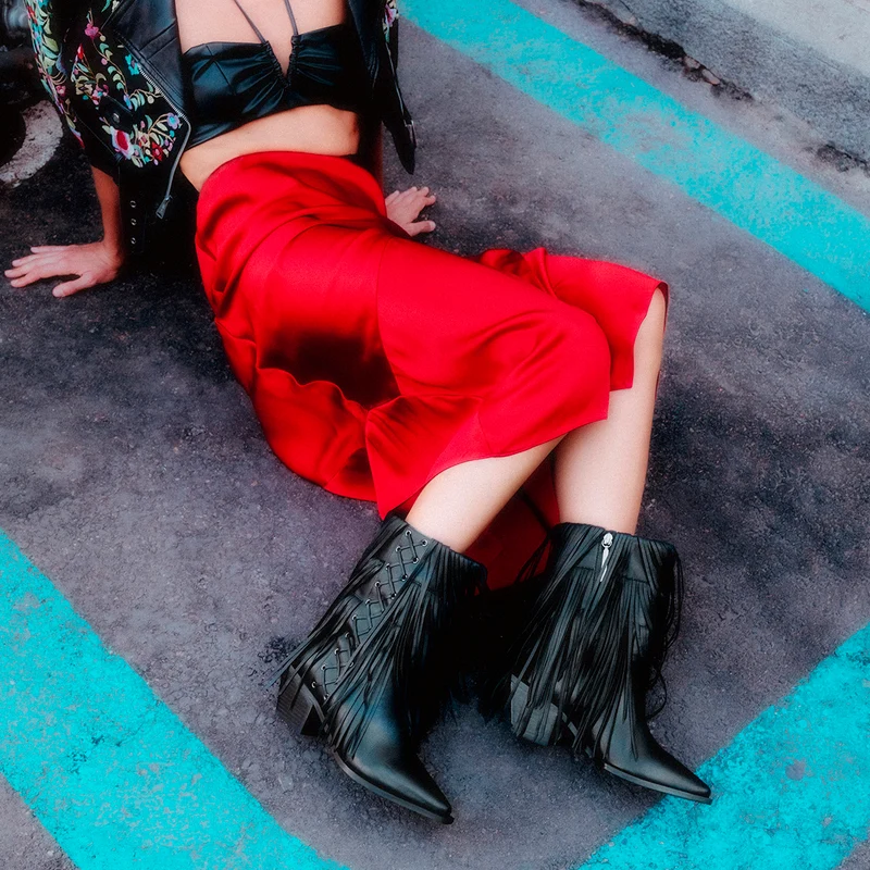 LEATHER HEELED BOOTS FRINGES - NINA BY MARÍA ESCOTÉ