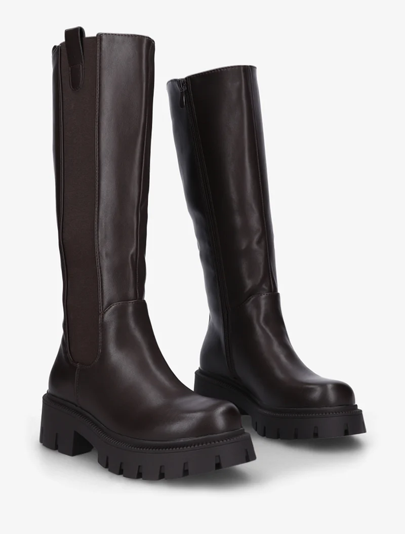 Bottes simili à semelles crantées - Marron
