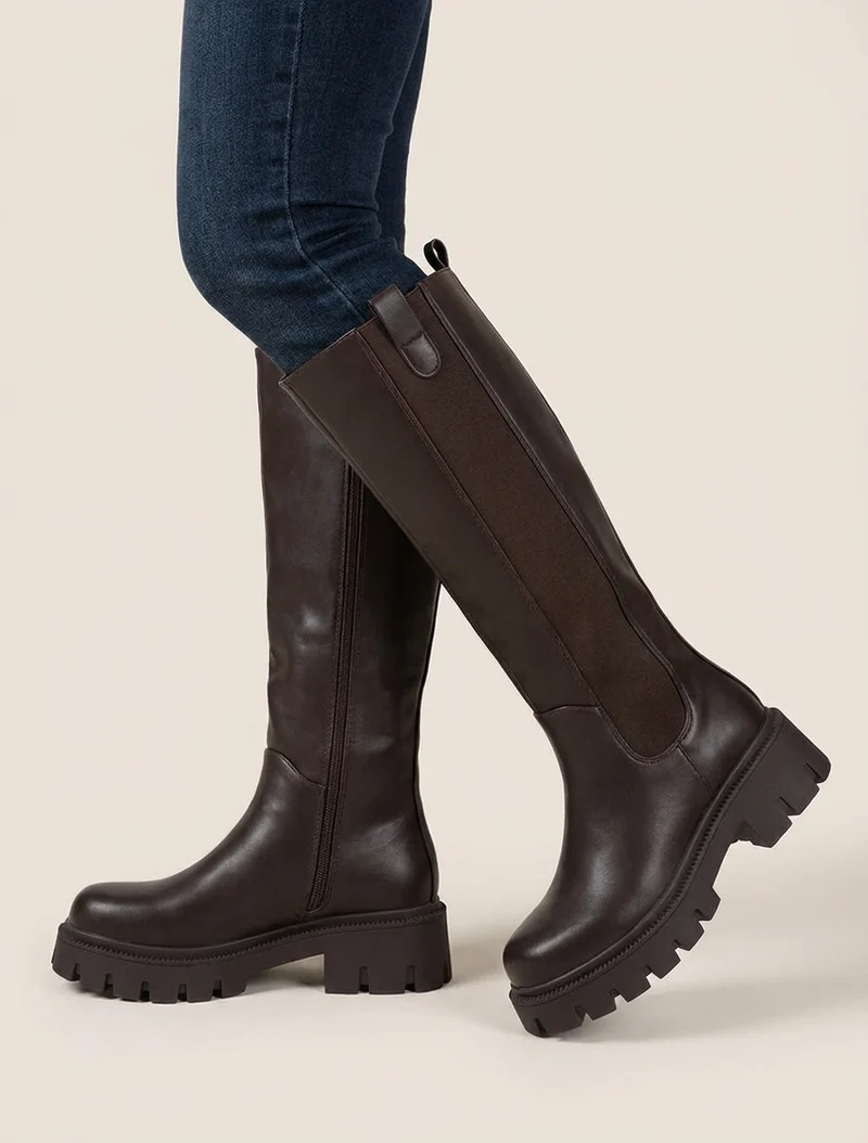 Bottes simili à semelles crantées - Marron
