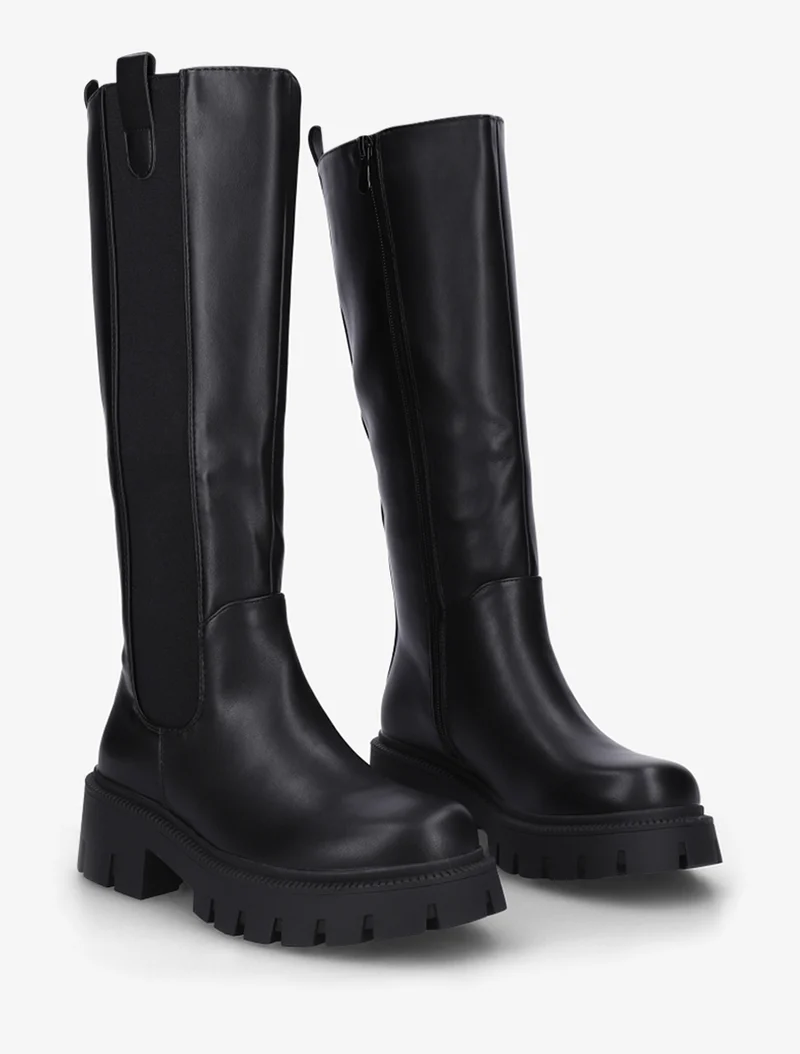 Bottes simili à semelles crantées - Noir