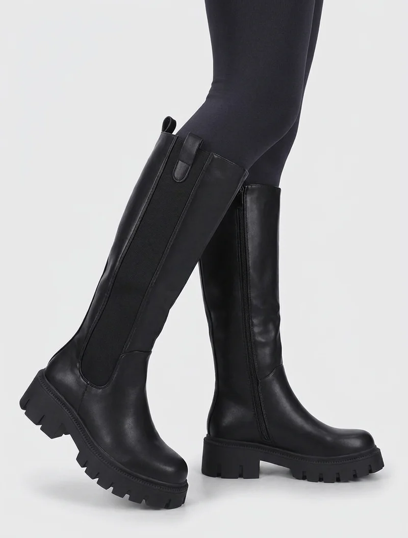 Bottes simili à semelles crantées - Noir