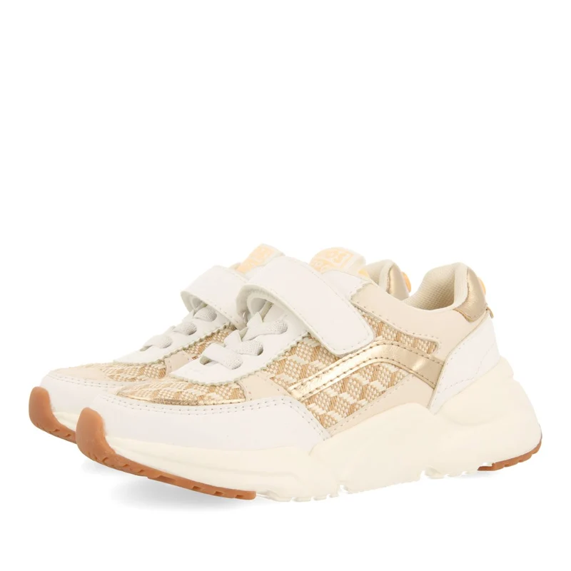WHITE SNEAKERS WITH RAFIA DETAILS AND METALLIC ACCENTS FOR GIRL AND BOY KUKUR