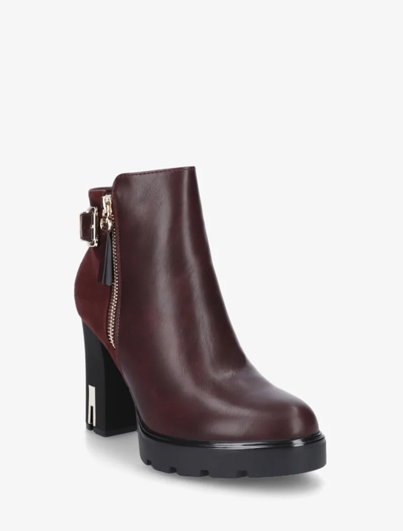 Bottines bimatière à zip décoratif - Lie de vin