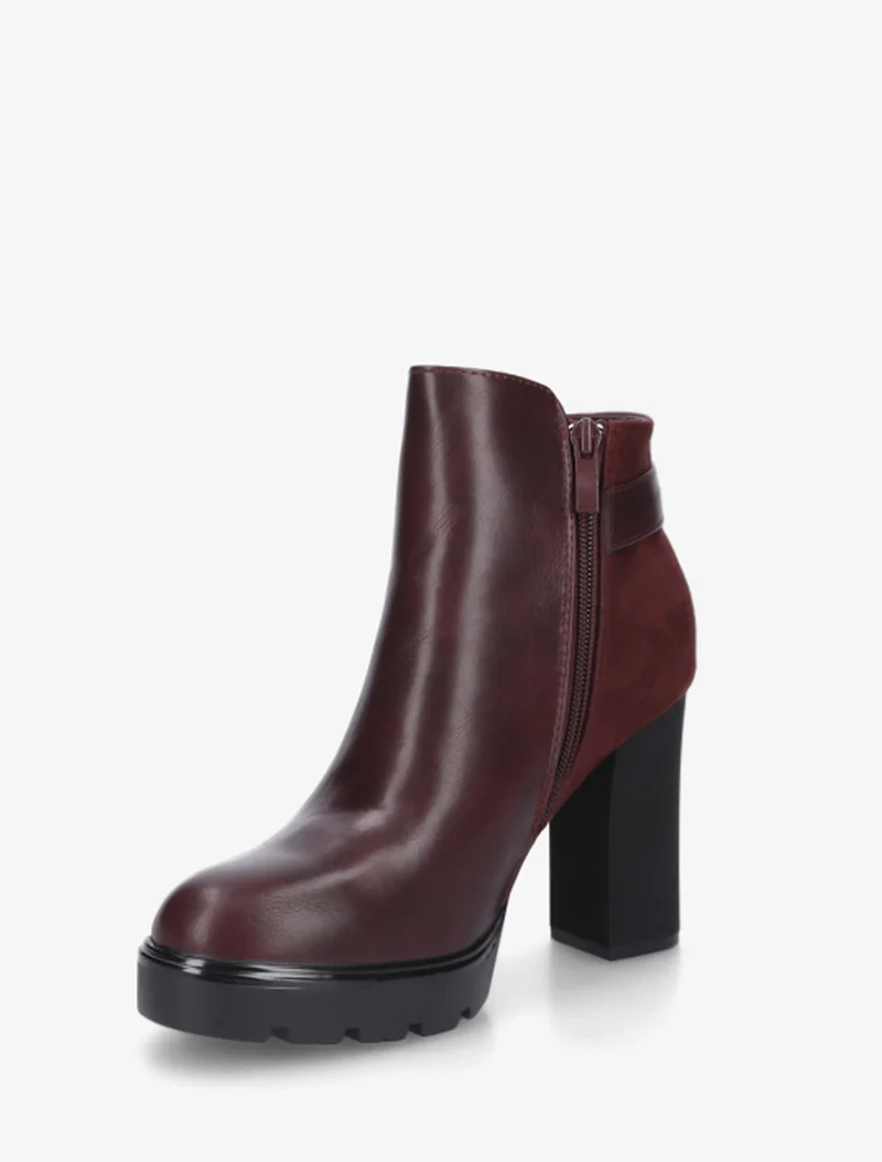 Bottines bimatière à zip décoratif - Lie de vin