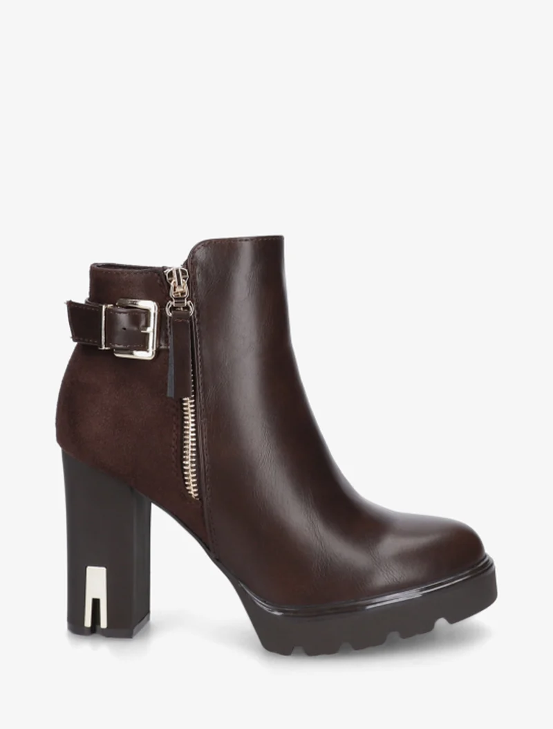 Bottines bimatière à zip décoratif - Marron