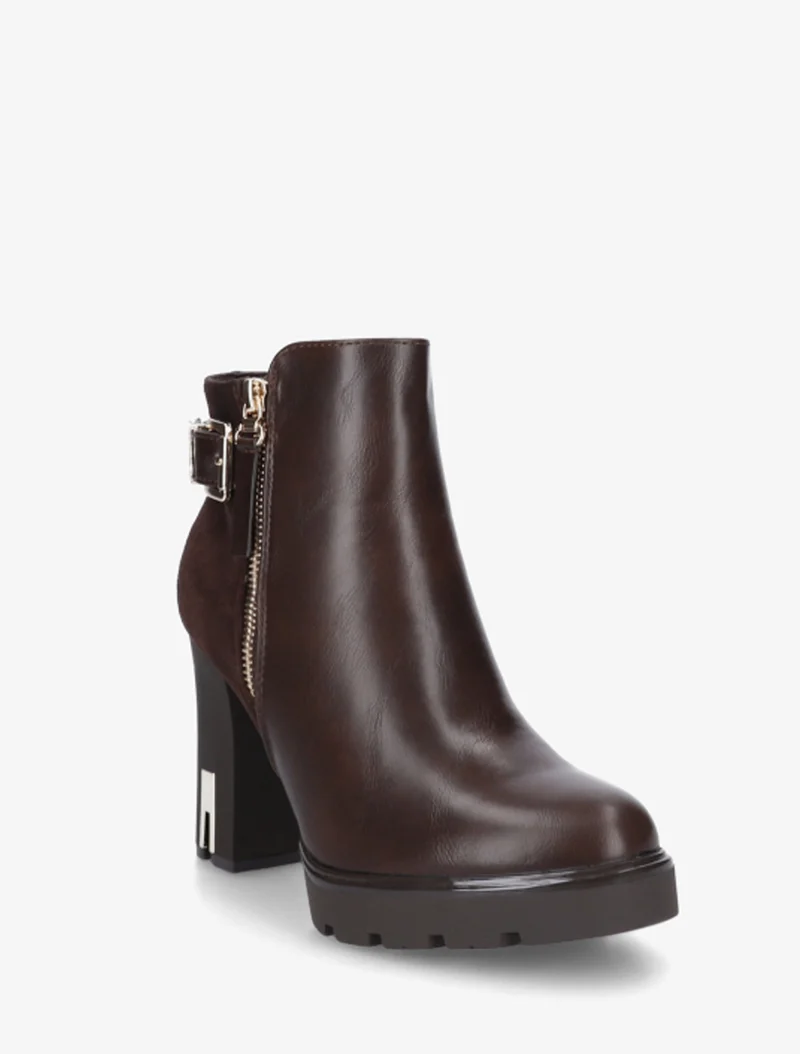 Bottines bimatière à zip décoratif - Marron