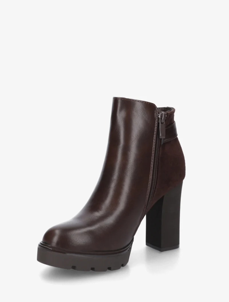 Bottines bimatière à zip décoratif - Marron