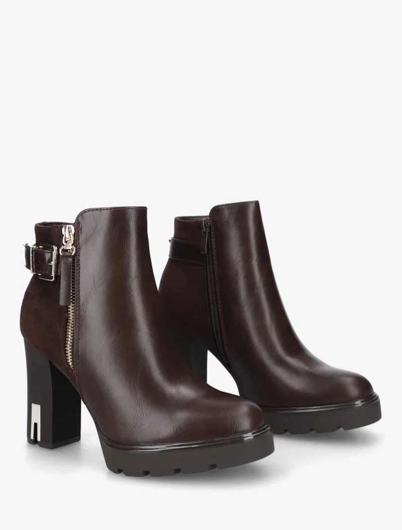 Bottines bimatière à zip décoratif - Marron