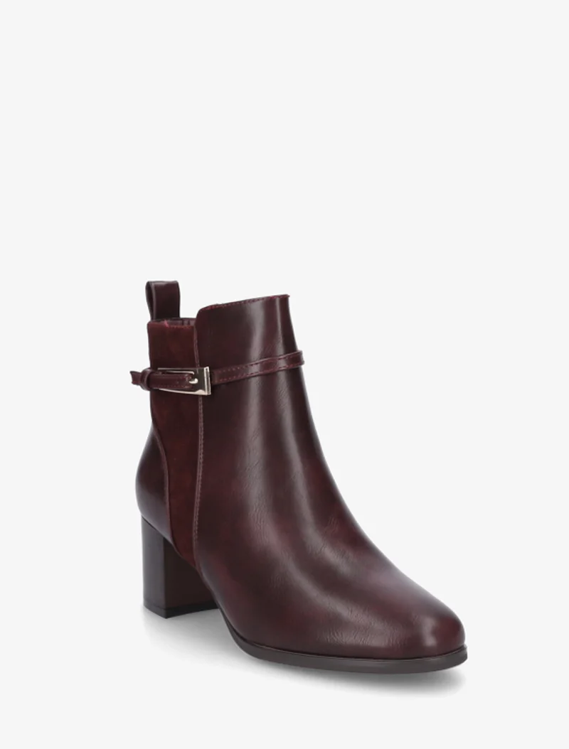 Bottines bimatière avec sangles - Lie de vin
