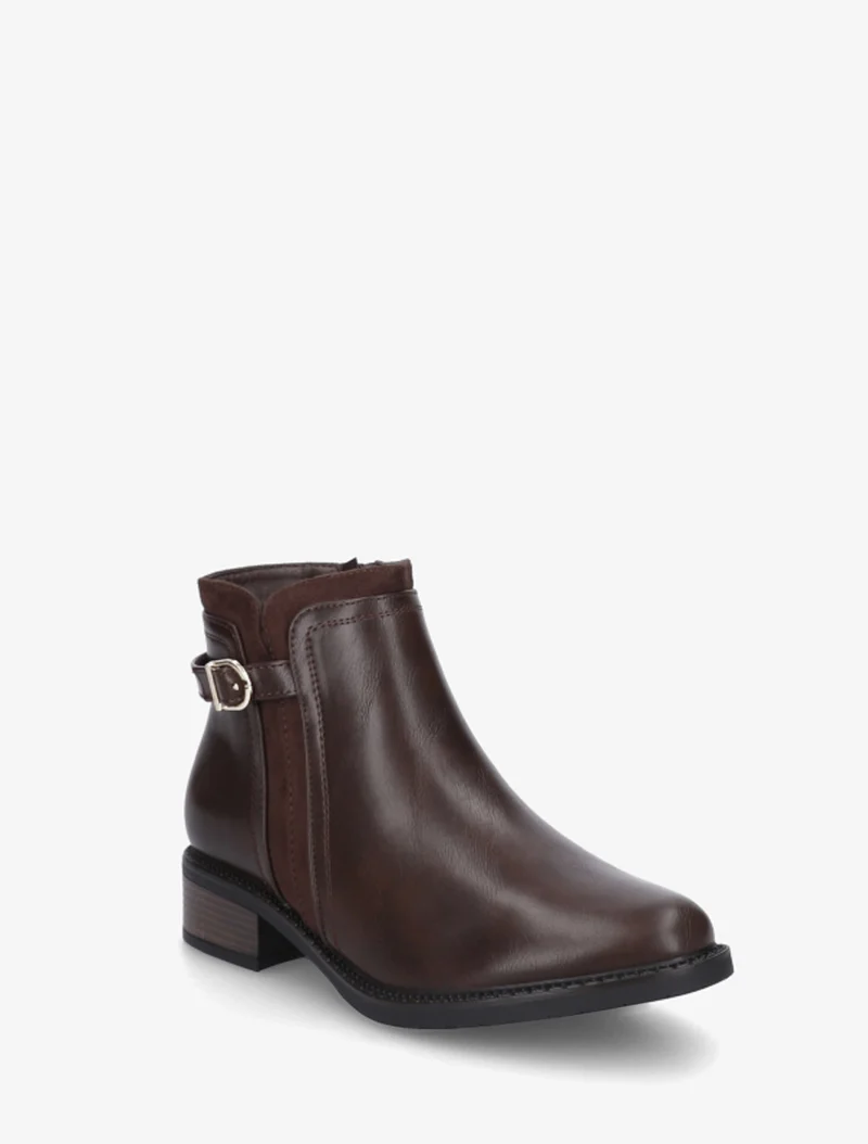 Bottines en simili à boucle et empiècement suédine - Marron