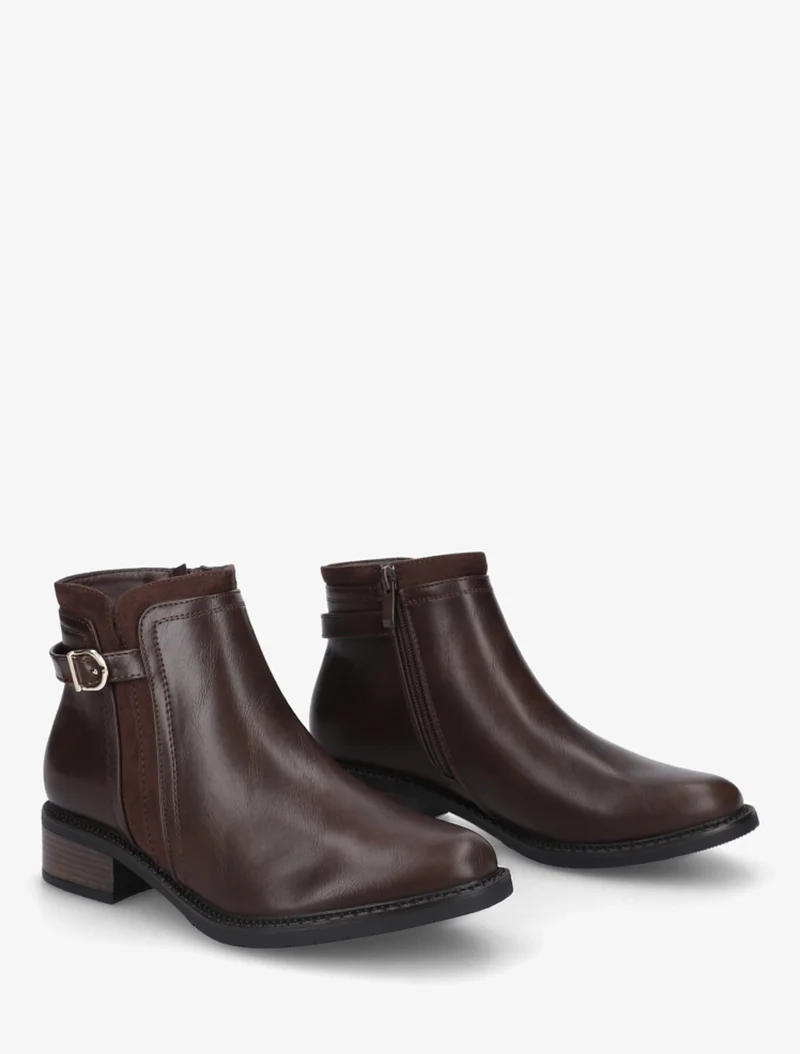 Bottines en simili à boucle et empiècement suédine - Marron