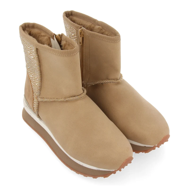 Herreid women's beige shearling boot-style sneakers with crystals
