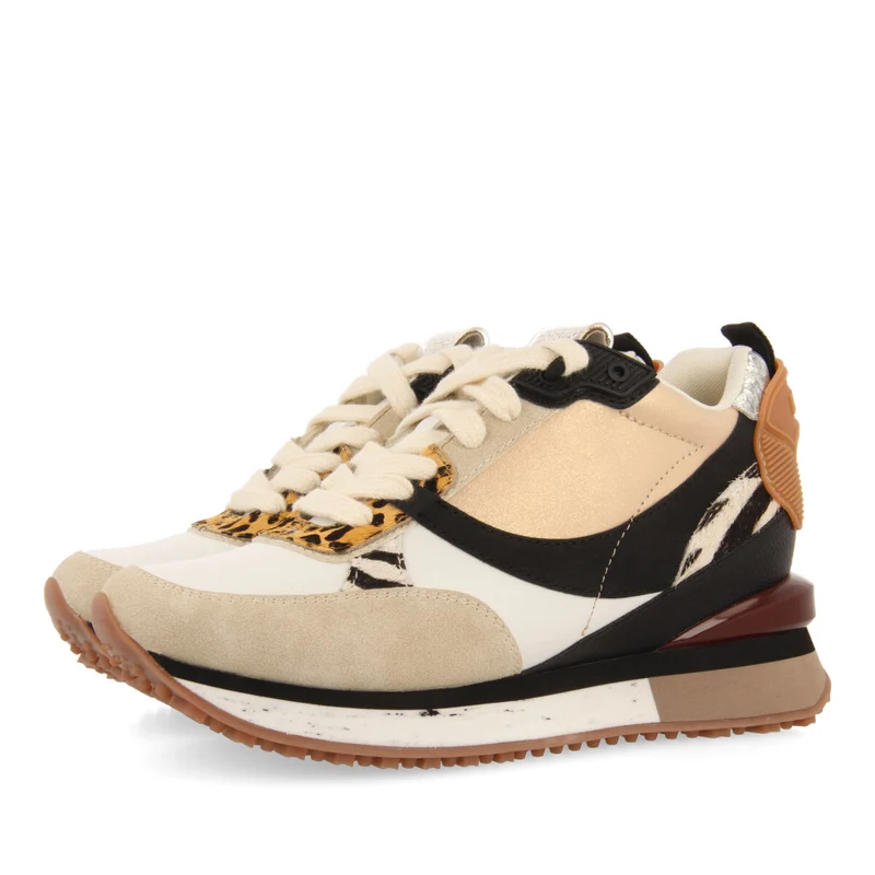 Onida women's white sneakers with mixed prints and inner wedges