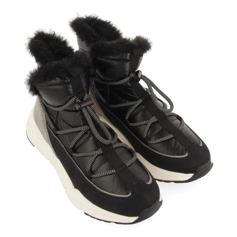 Flirch women's black lace-up winter boot-style sneakers