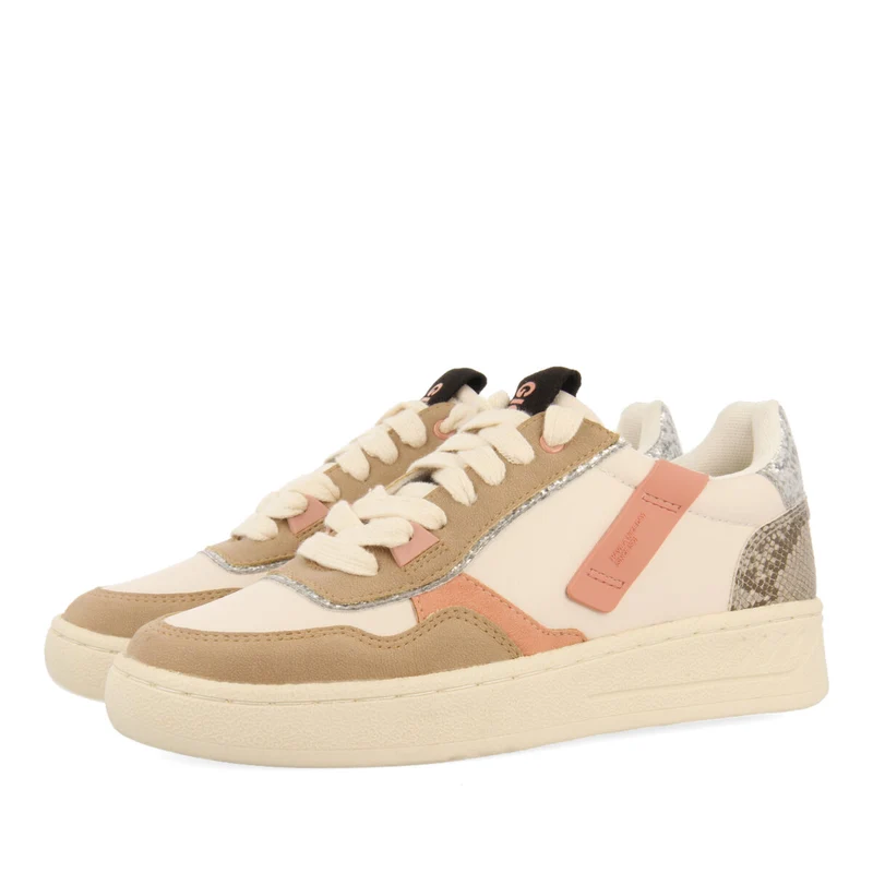 Angath women's white sneakers with mixed prints and textures