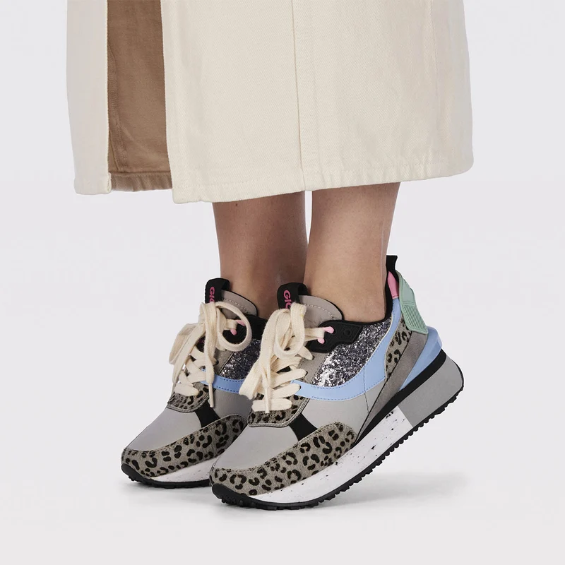 Obsteig women's grey sneakers with mixed prints
