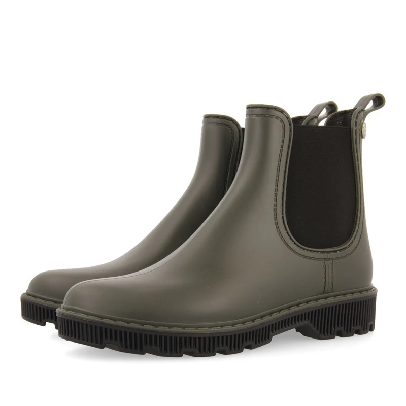Sisseton women's short khaki chelsea-style welly boots with black details