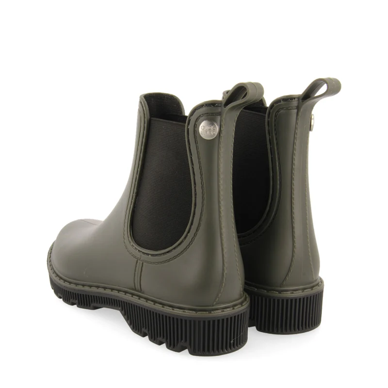 Sisseton women's short khaki chelsea-style welly boots with black details