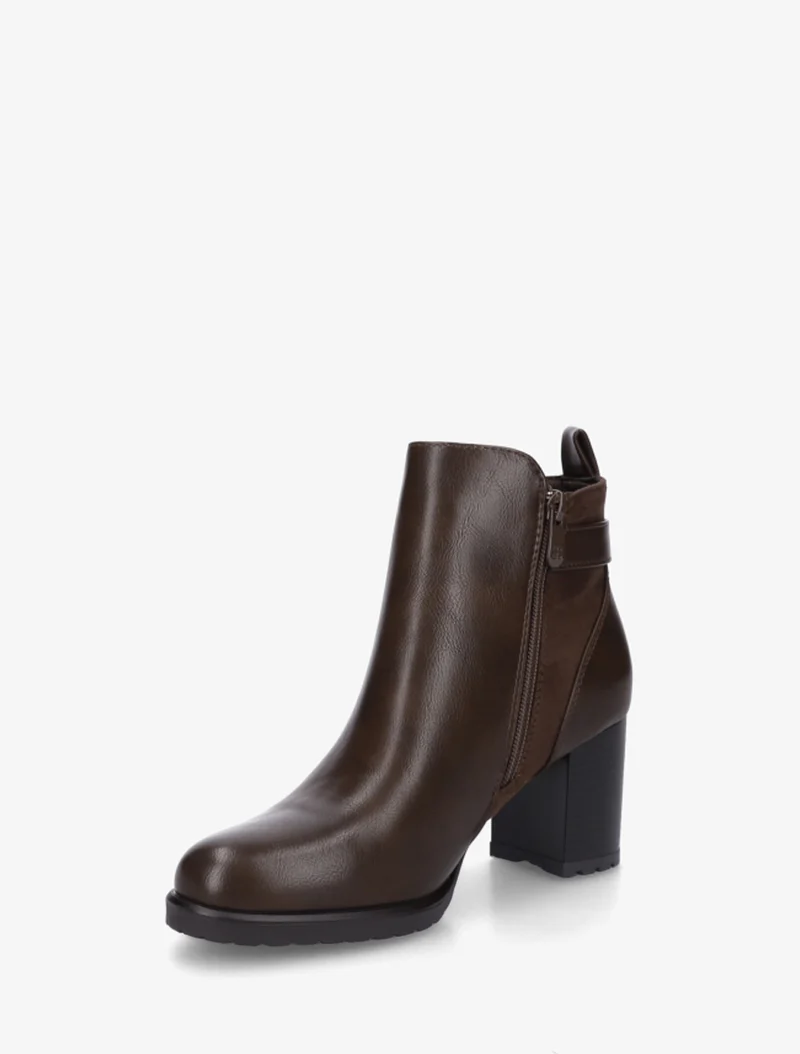 Bottines en simili et suédine à boucle métallique - Marron