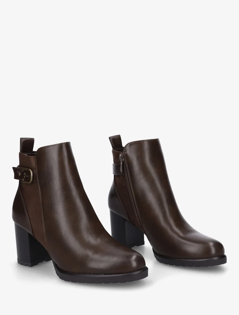 Bottines en simili et suédine à boucle métallique - Marron
