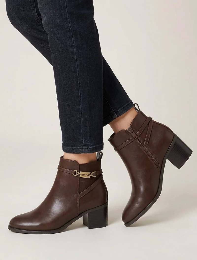 Bottines élastiquées en simili - Marron