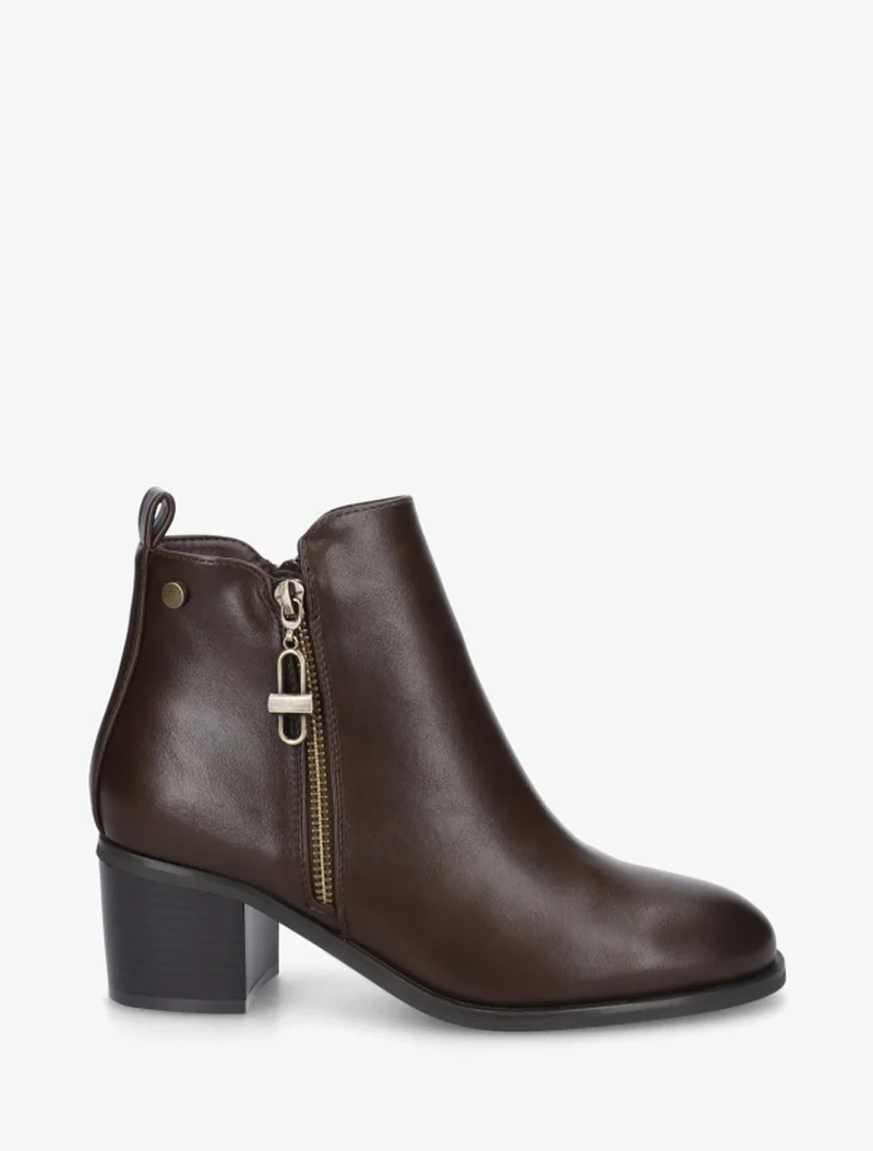 Bottines en simili à zip décoratif - Marron