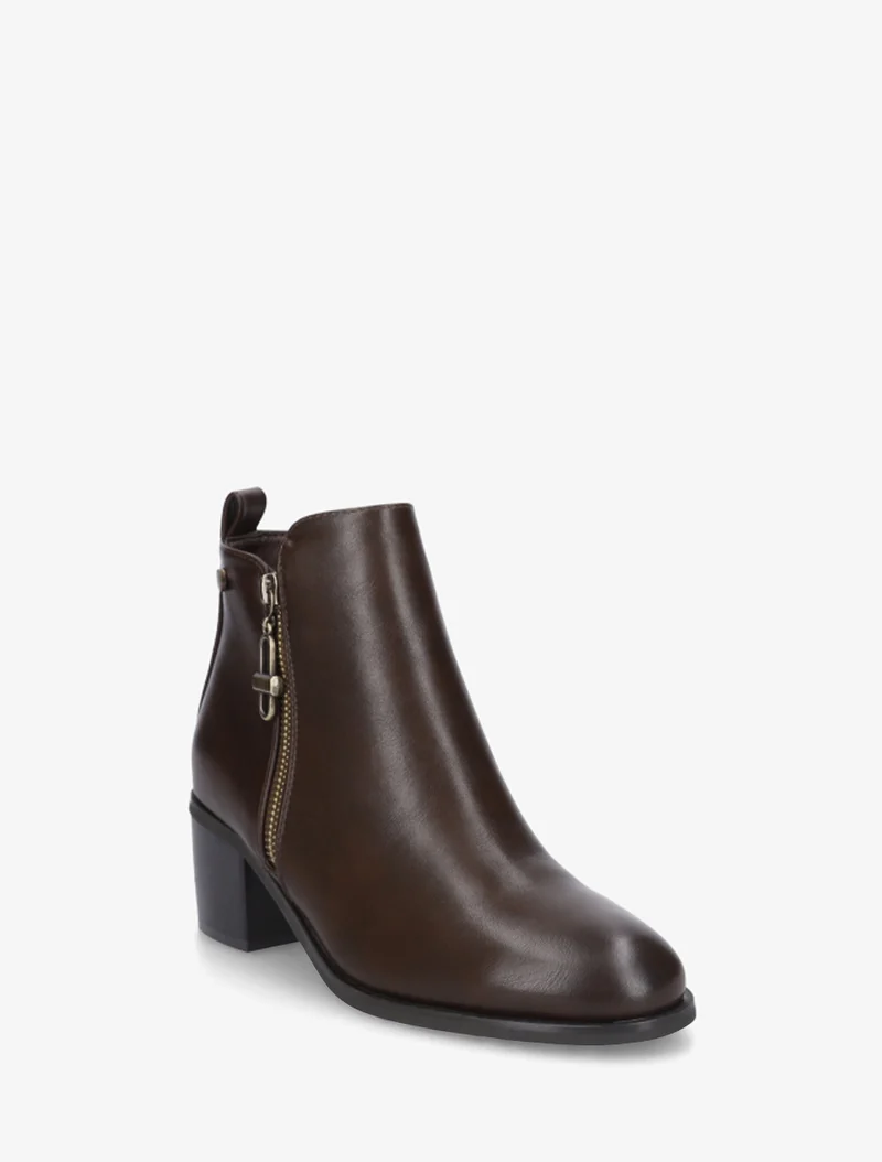 Bottines en simili à zip décoratif - Marron