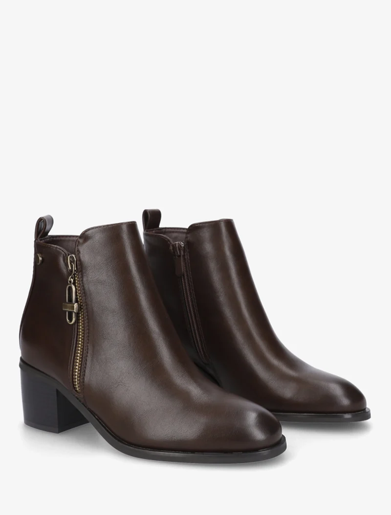 Bottines en simili à zip décoratif - Marron