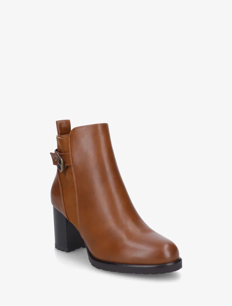 Bottines en simili et suédine à boucle métallique - Camel