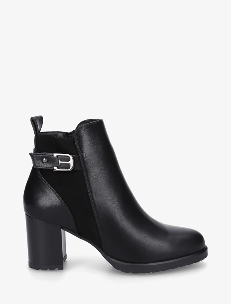 Bottines en simili et suédine à boucle métallique - Noir