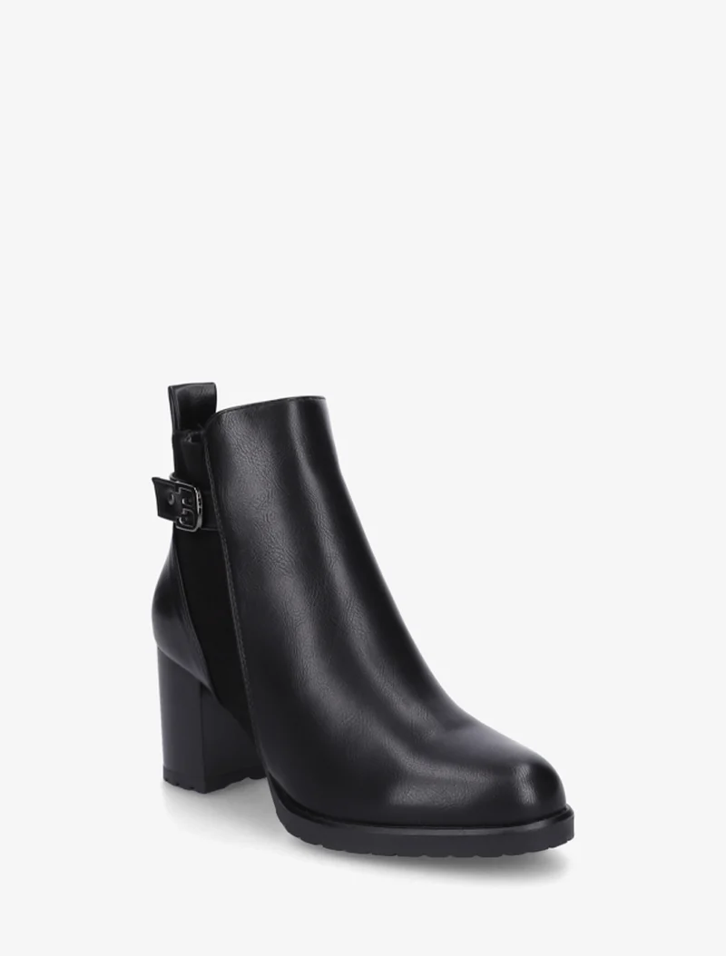 Bottines en simili et suédine à boucle métallique - Noir
