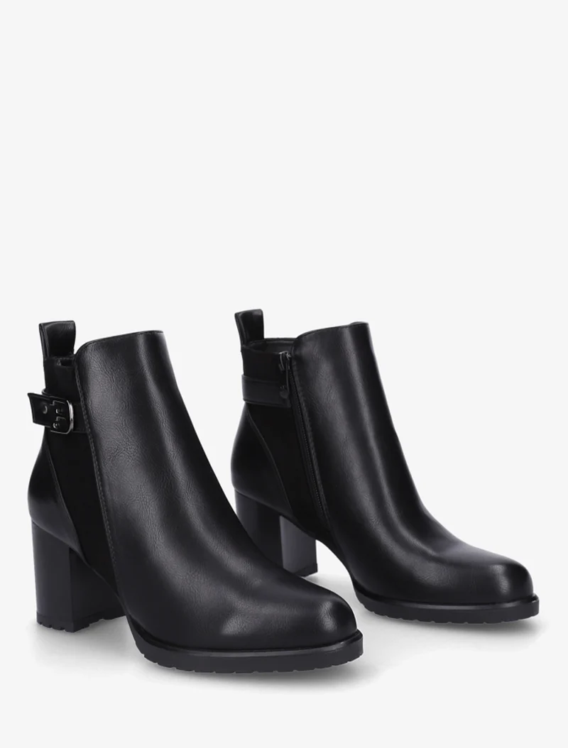 Bottines en simili et suédine à boucle métallique - Noir