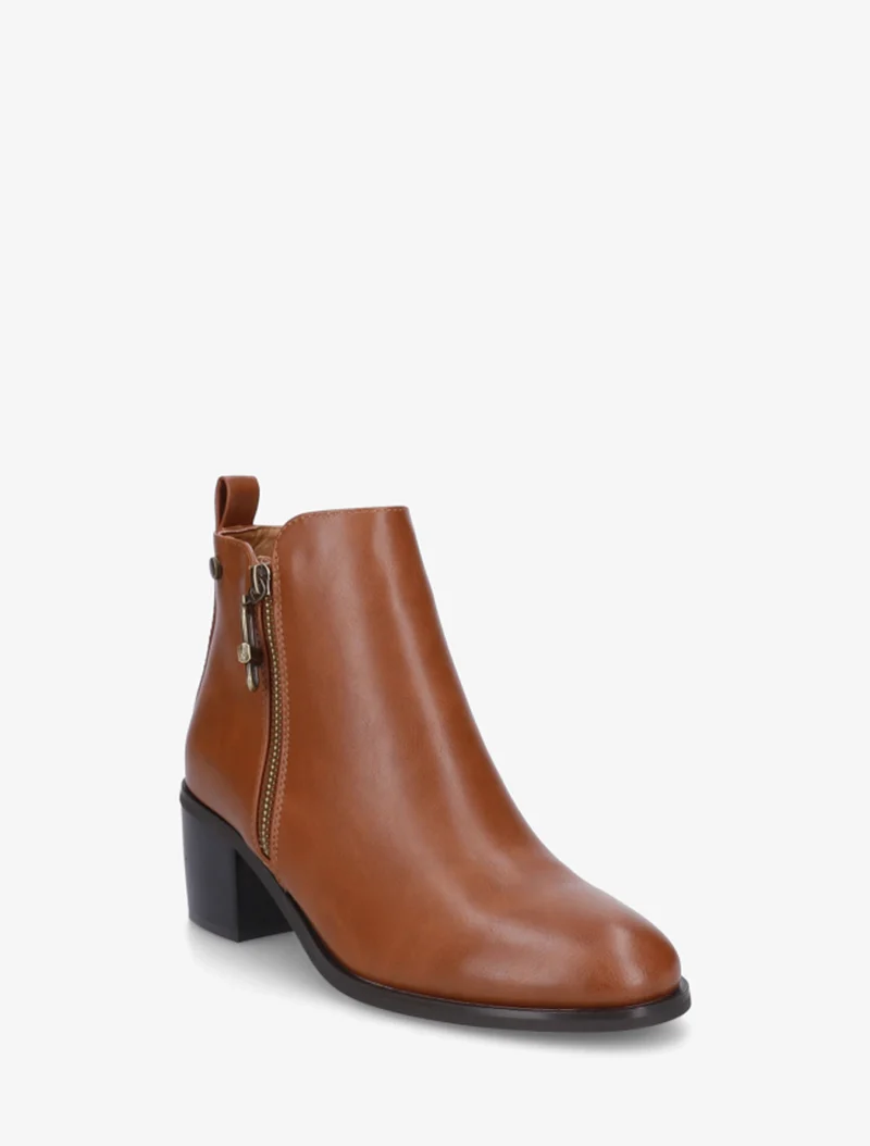 Bottines en simili à zip décoratif - Camel