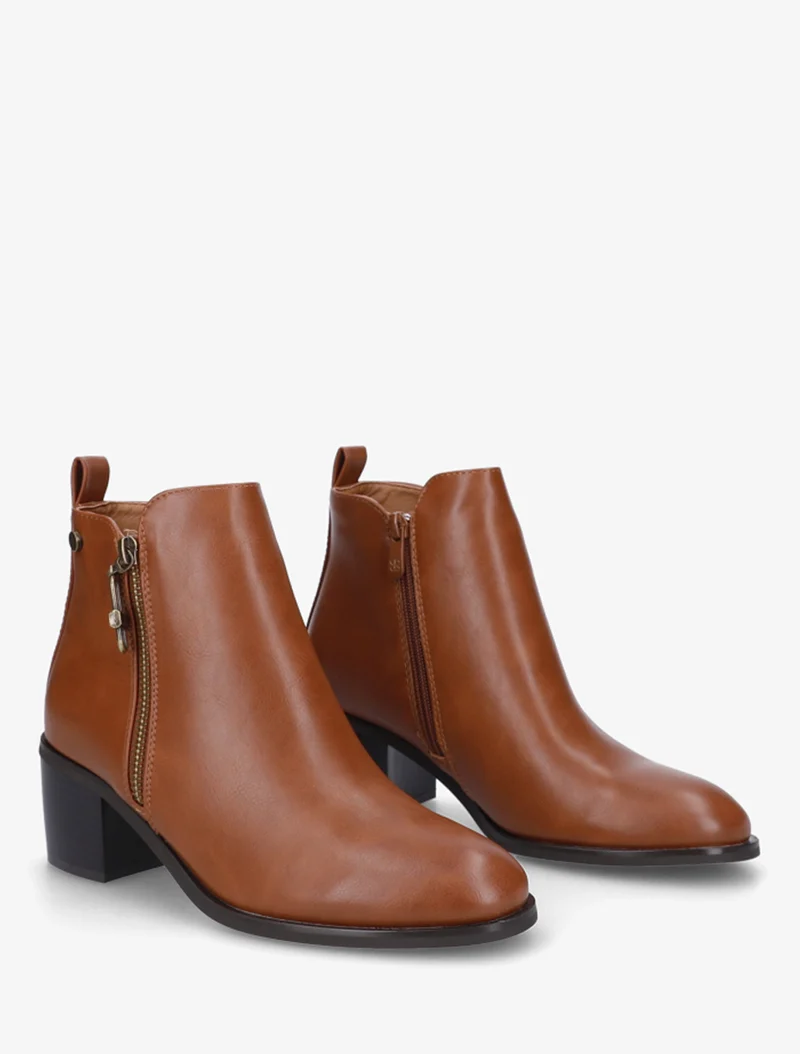 Bottines en simili à zip décoratif - Camel