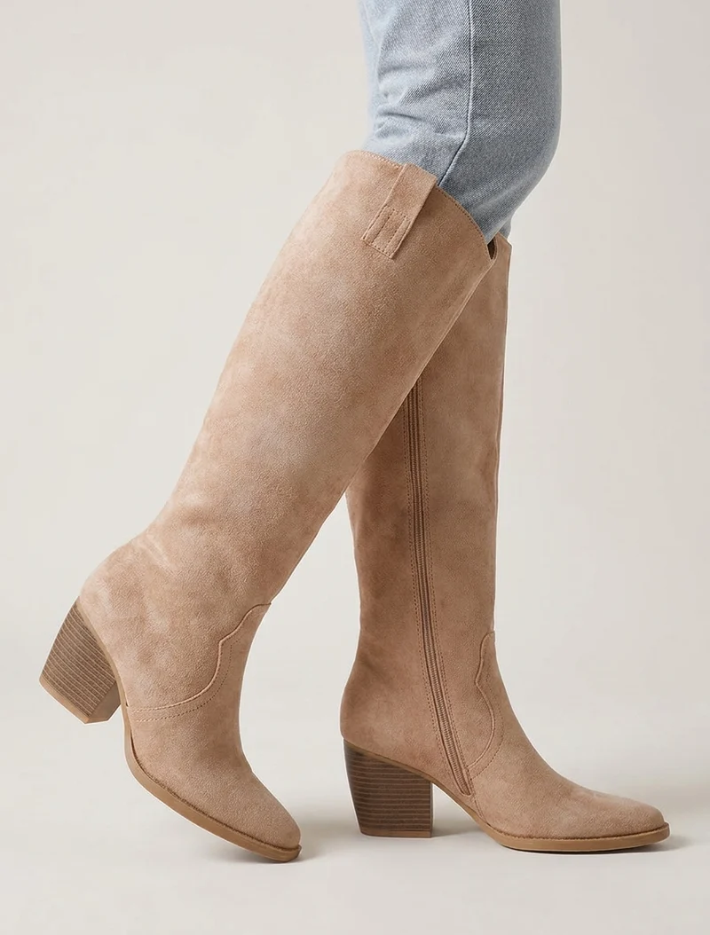 Bottes en suédine à bout pointu - Beige
