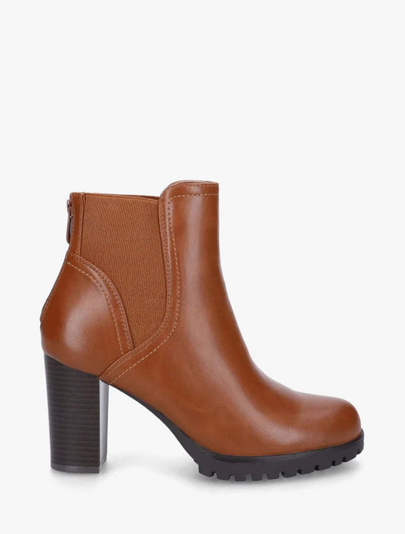 Bottines à talon haut et semelle crantée en simili - Camel