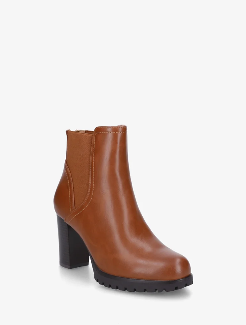 Bottines à talon haut et semelle crantée en simili - Camel
