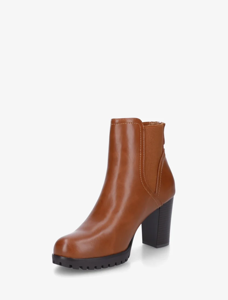 Bottines à talon haut et semelle crantée en simili - Camel