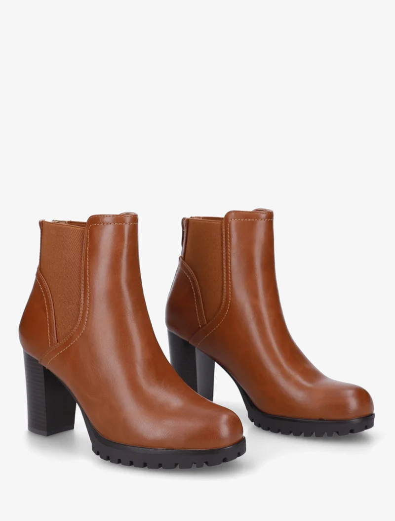 Bottines à talon haut et semelle crantée en simili - Camel