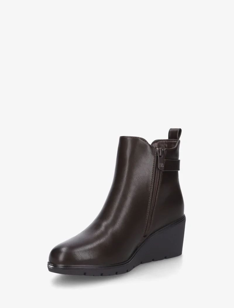 Bottines compensées en simili à boucle ronde - Marron