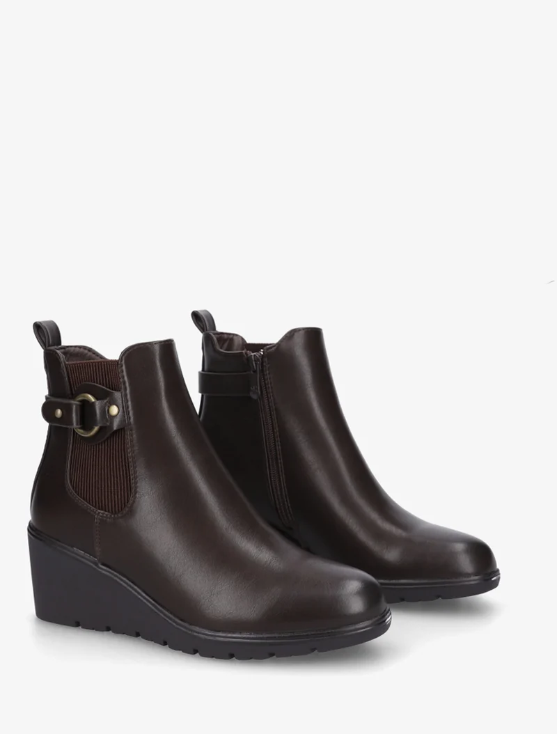 Bottines compensées en simili à boucle ronde - Marron